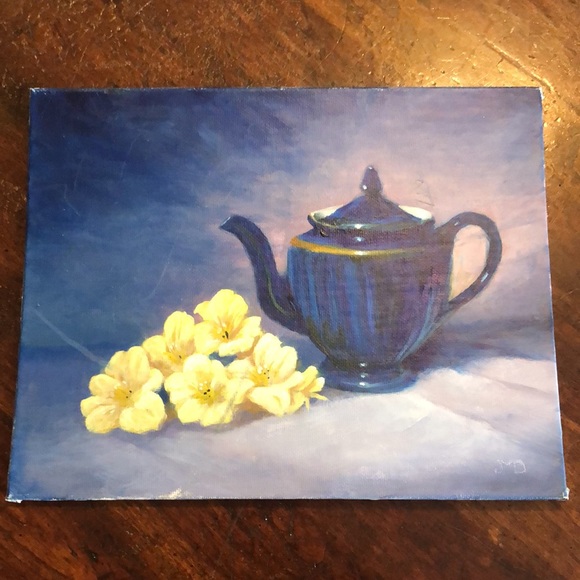 “Day Lilies and Blue Teapot” by Jack Downs oil on canvas 2016/8x10/not framed - Picture 3 of 9